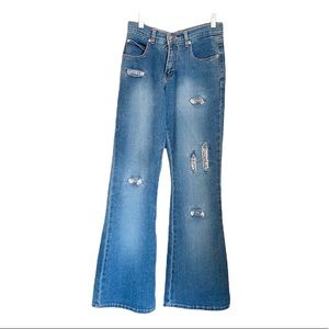 Younique Originals Y2K distressed embellished boot cut low rise jeans